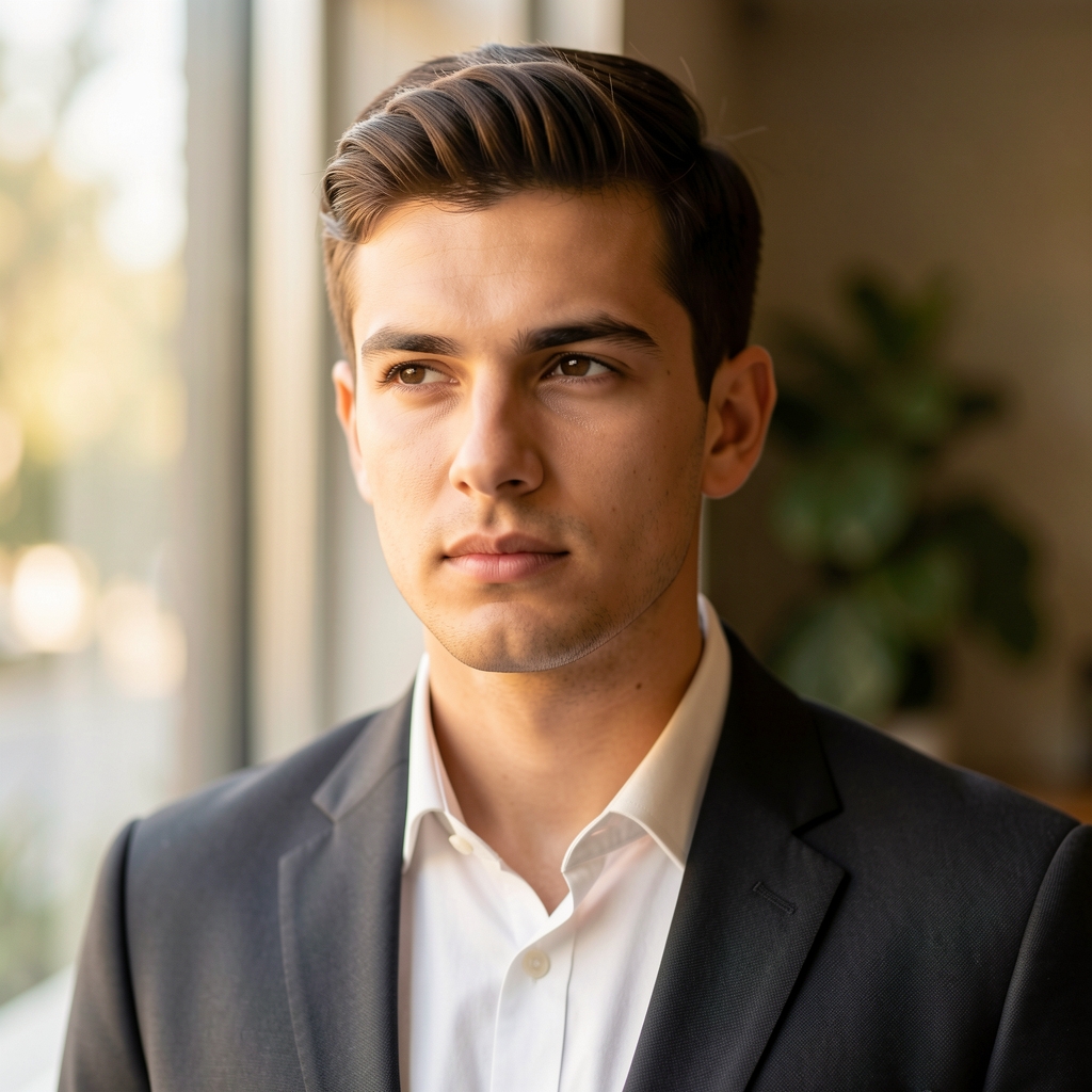 Editorial portrait of Oliver Davies, principal editor of Kalmo Compendium, warm natural window light, thoughtful expression, professional editorial photograph